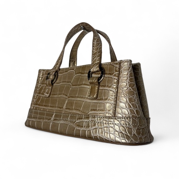 Tommy Hilfiger Crocodile Embossed Small Shoulder Bag Cream Gold - Picture 2 of 6